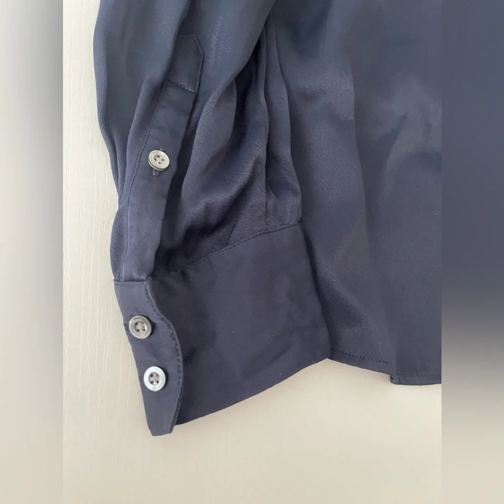 3.1 Phillip Lim Long Sleeve Navy Blue Wrap Blouse Sz 0 - Picture 7 of 16